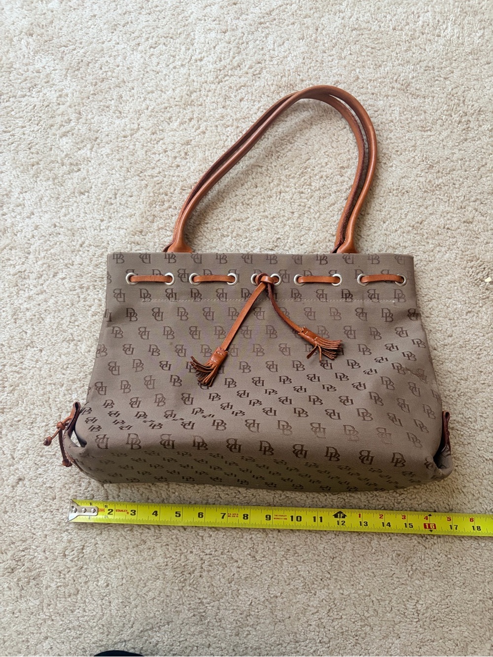 Dooney & Bourke Brown Logo Shoulder Tote with Tan Trim